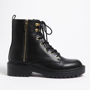 Black Faux Leather Combat Boots - NEW
